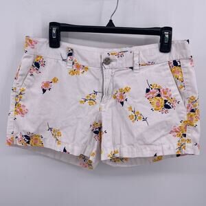 Old Navy Sz 4 White Floral Shorts Flat Front Casual Summer 100% Cotton